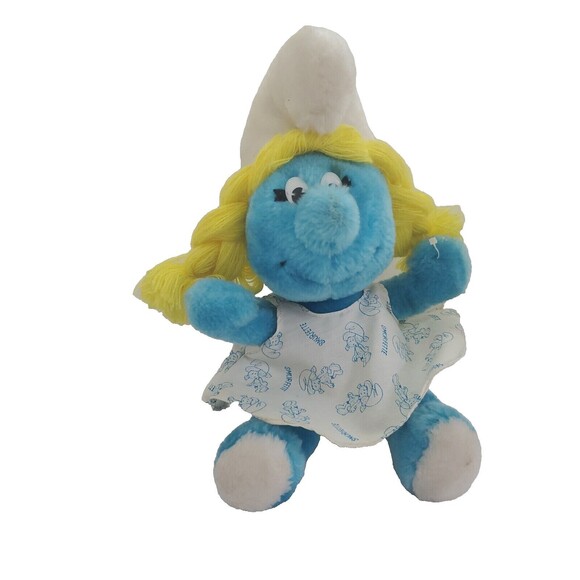 Vintage Smurfette Plush Smurf Character From 1981 10" Sitting Korea Peyo Wallace - Picture 1 of 12